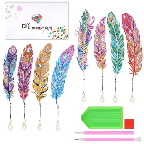 8 Stück Diamond Painting Kinder, Bastelset Geschenke für Mädchen ab 6 7 8 9 10 11 12 Jahre, Lesezeichen Kinder Erwachsene DIY Spielzeug Lesezeichen Basteln, Kleine Geschenke zum Kindertag von Hemiks