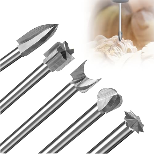5 Holzschnitzsets für Dremel Schnellgravur aus Stahl Bohrer für Holz 1/8 Zoll (3 mm), Metallfräser zum Gravieren, Schnitzen, Mikroskulptur und Heimwerken, Drehwerkzeuge und Bohrer von Hemlosk