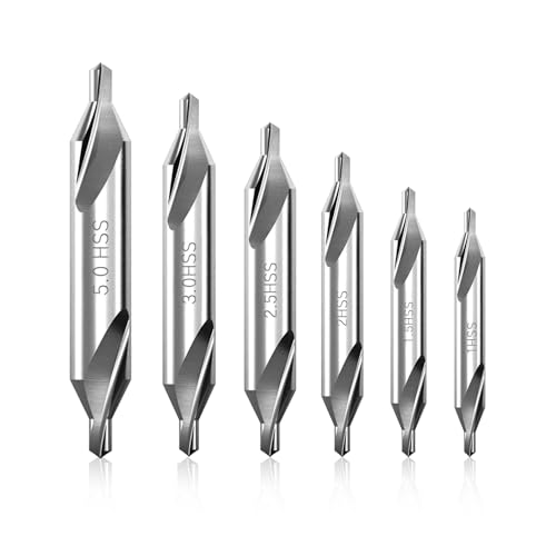 6 Stück HSS Zentrierbohrer Metall Set, 60° M2 6542 Zentrierbohrer für Drehbank, Holz und Metall, Präzises Zentrierbohren, Senkbohren Set(1.0/1.5/2.0/2.5/3.0/5.0mm) von Hemlosk