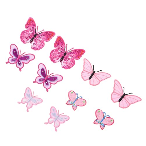 Hemobllo 10 Stück Teiliges Rosa Schmetterling Tier Stickerei Applikationen Bestickte Flicken zum Aufnähen und Aufbügeln DIY Kleidung Taschen Hüte Dekoration und Reparatur von Hemobllo