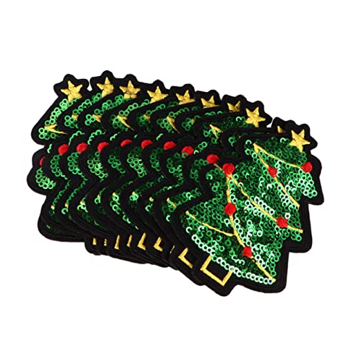 Hemobllo 10 Stück Teiliges Weihnachts Pailletten Bestickte Bügelapplikationen mit Weihnachtsbaum Langlebige Stoffflicken für Kleidung Taschen Hüte zum Nähen und Reparieren von Hemobllo
