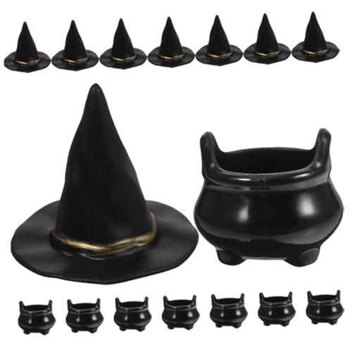 Hemobllo 10Sätze Hexenhüte und Kessel Teile DIY Halloween Deko für Kreative Bastelprojekte für Partys und Lebendige Mikro Landschaftsdekoration von Hemobllo
