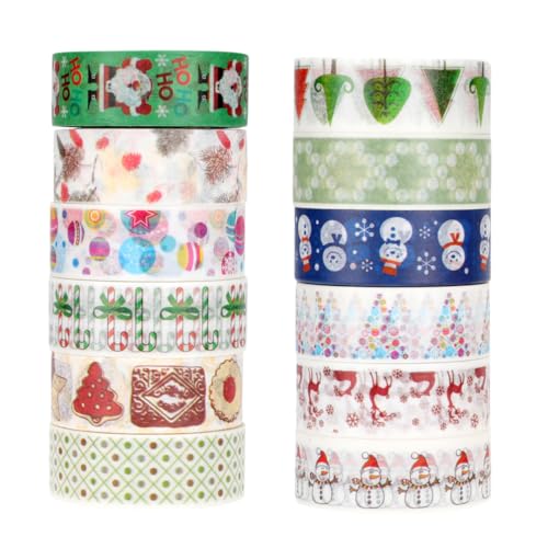 Hemobllo 12 Rollen Teiliges Weihnachts DIY Klebeband mit Weihnachtsmann Socken Selbstklebend Robust und Dekorativ für Geschenkverpackungen Scrapbooking und Weihnachtsfeiern von Hemobllo