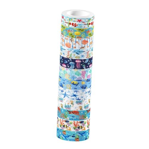 Hemobllo 12 Rollen Washi Tape Set Meerestiere Transparent Hochklebend Dekoratives Klebeband Für Scrapbooking Planer DIY Basteln Für Erwachsene von Hemobllo