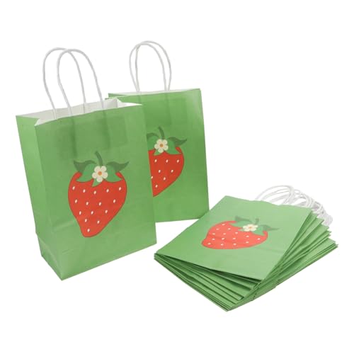 Hemobllo 12 Stück Teiliges Erdbeer Papiertüten mit Griffen Langlebige Snack und Geschenktaschen für Kinderpartys Babypartys und Süßigkeiten Wiederverwendbare Stabile Tragetaschen für von Hemobllo