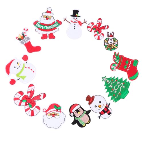 Hemobllo 12 Stück Teiliges Weihnachtsstoff Aufnäher mit Niedlichen Cartoon Motiven Bestickte Bügelflicken für DIY Kleidung Reparatur und Dekorationsgeeignet Klarer Musterdruck Tragbar und von Hemobllo