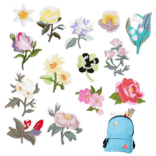 Hemobllo 14 Stück Teiliges Bestickte Blumen Applikationen zum Aufbügeln Vielseitige Bügelflicken für Jeans Jacken Schuhe Taschen Selbstklebend DIY Kleidungsreparatur und Stoffverzierung von Hemobllo