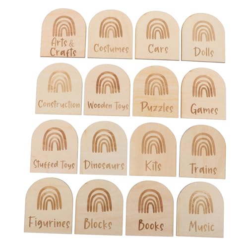 Hemobllo 16 Stück Spielzeugkasten -Tags Box Etiketten Aufbewahrung Etiketten Praktische Holzlabels Organizer aus Holz Spielzimmer- -Organizer Beige von Hemobllo