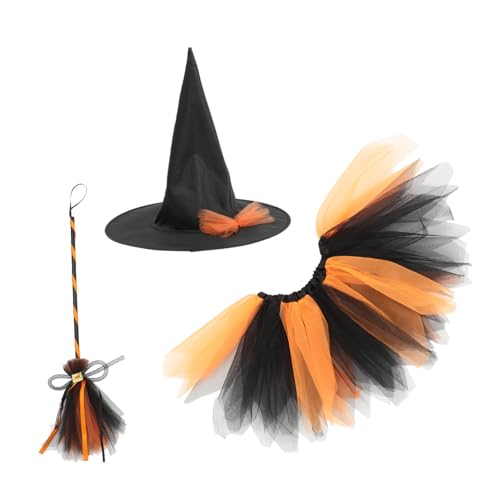 Hemobllo 1Satz Hexen Kostüm Set für Teiliges Cosplay Set mit Hexenhut Kleid und Besen Halloween und Kostümpartys Leicht Langlebig von Hemobllo