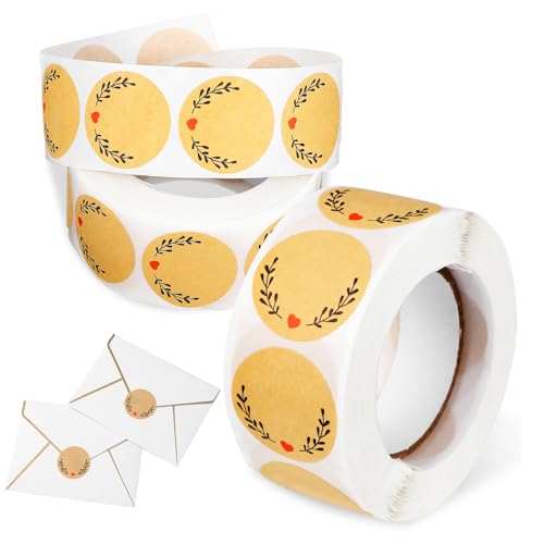 Hemobllo 2 Rollen Kraftpapier Aufkleber Rund Handgemacht mit Herzmotiv Selbstklebend für Geschenkverpackung Backen Marmeladengläser DIY Etiketten Sealing Stickers For Gifts von Hemobllo