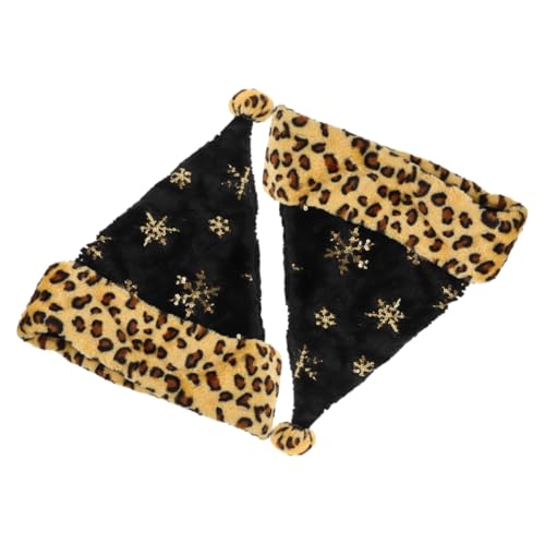 Hemobllo 2 STÜCK Leopard Print Weihnachtsmütze für Erwachsene mit Schwarzen Plüsch Glitzernden Pailletten Schneeflocken Festliche Kopfbedeckung für Party und Heimdekoration Teiliges von Hemobllo