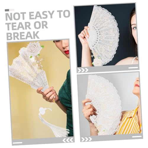Hemobllo 2 Stück Chinesische Faltfächer aus Spitzenstoff mit Quaste Handfächer Vintage Handfächer für Hochzeit Party Tanz Fotorequisiten Sommerlicher Fächer für Damen von Hemobllo