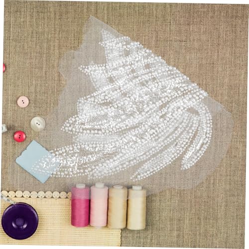 Hemobllo 2 Stück Handgefertigte Perlen und Pailletten Spitzenapplikation Glitzernde Blumenstickerei mit Kristallperlen Weißes Netzmaterial Teiliges für DIY Hochzeitskleider und Kostüme von Hemobllo