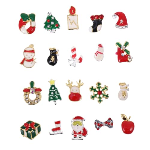 Hemobllo 20 Stück Teiliges Nail Art Weihnachtsnagel Charms aus Legierung mit Rivets und Perlen Festliche Maniküre Accessoires für Nagelsticker Geeignet für Weihnachtsfeiern und DIY von Hemobllo