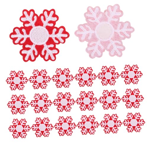 Hemobllo 20 Stück Teiliges Schneeflocken Aufnäher mit Selbstklebender Rückseite Bestickte Rote und Weiße Deko Patches für Kleidung Langlebige Winter DIY Applikationen zum Aufbügeln von Hemobllo