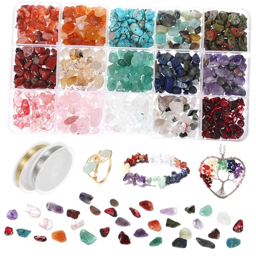 Hemobllo 2Rolle DIY Edelsteinperlen Farben Unregelmäßige Natursteinperlen mit Bohrlöchern und Kupferdrähten für Armbänder Schmuck Basteln und DIY Projekte für von Hemobllo