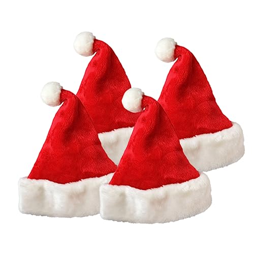 Hemobllo 4 Stück Dicke Weihnachtsmützen aus Plüsch Klassische Santa Hüte mit Weißer Bommel Weicher Bequeme Weihnachtskopfbedeckung für Party Familie und Winterfest von Hemobllo