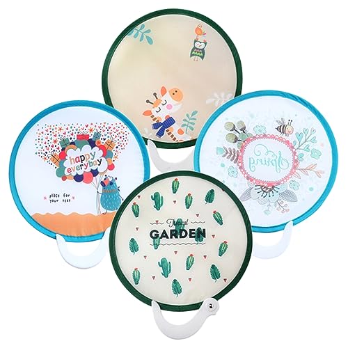 Hemobllo 4Stücke Faltbare Runde Japanische Fächer für Handheld Faltventilatoren mit Cartoon für Partys und Hochzeiten Zufällige Designs von Hemobllo