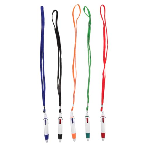 Hemobllo 5 Stück Mehrfarbige Kugelschreiber mit Lanyard Farben Stift Praktische Schreibstifte mit Einziehbarer Spitze für Büro Schule und Notizen von Hemobllo