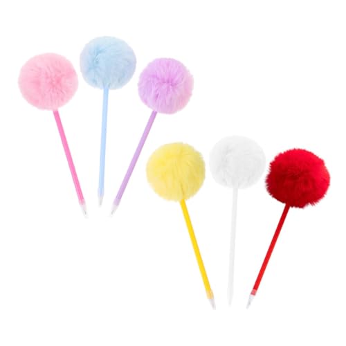 Hemobllo 6 Stück Kugelschreiber mit Flauschigem Plüschball Weiche Schreibstifte mit Komfortablem Griff Langlebige Kulis aus PP Material für Schule Büro und Geschenke von Hemobllo