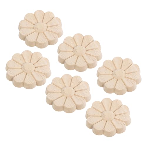 Hemobllo 6 Stück Massivholz Tür Unvollendete Blumen Applikationen Blumen Holzschnitzerei Aufkleber Kommode Holz Onlays Bett Dekoration Onlays Holzgeschnitzte Runde Applikationen Onlay von Hemobllo