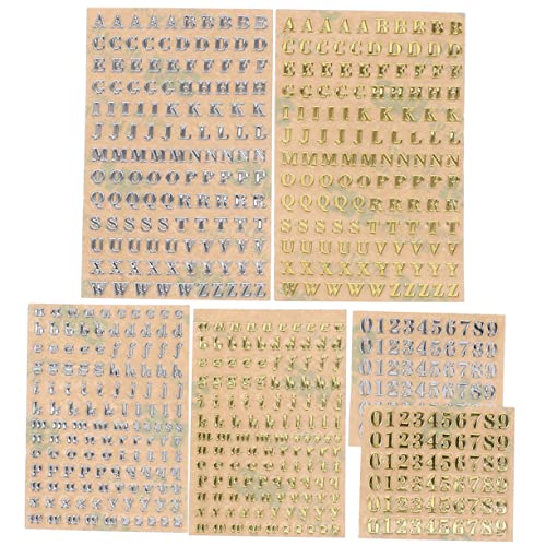 Hemobllo 6Blätter Alphabet und Aufkleber Selbstklebende Metall Sticker für DIY Craft Scrapbooking und Sammelalbum Glänzende und Einfach Anzubringen von Hemobllo