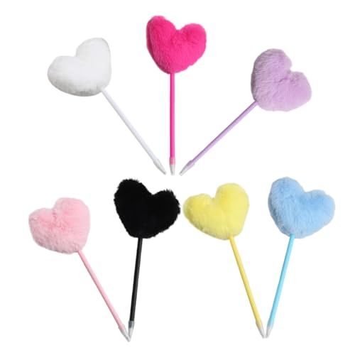 Hemobllo 7 Stück Teiliges Bunter Kugelschreiber mit Flauschigen Herz Pompons Dekorative Glatte Schreibstifte für Büro und Schule Geschenkidee für Frauen und Schüler von Hemobllo