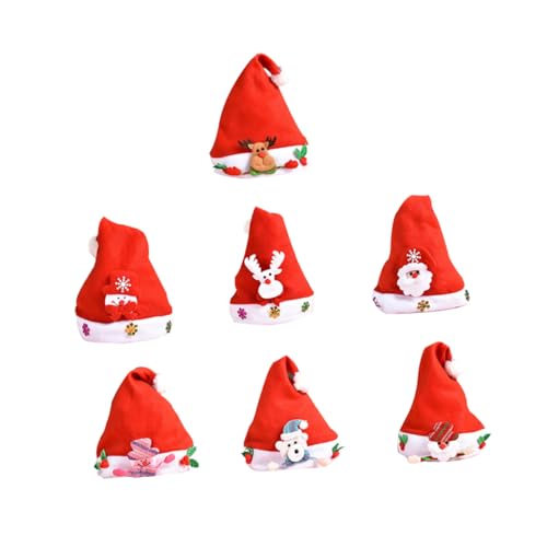 Hemobllo 7 Stück Teiliges Weihnachtsmützen mit Puppendekor Weiche Hüte in Santa Schneemann Rentier Designs Modisch und Festlich für Jungen und Mädchen für Weihnachtsfeiern und Kostümspiele von Hemobllo