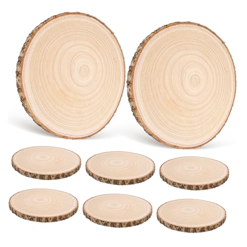 Hemobllo 8 Stück Teiliges Rustikale Holzscheiben mit Rinde Natürliche Paulownia Holzstücke für DIY Bastelprojekte Glatte Oberfläche Vielseitig Einsetzbar als Holzstümpfe und Dekoration von Hemobllo