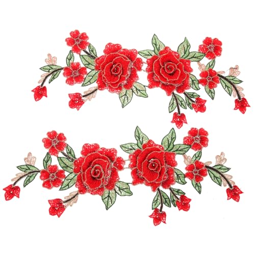Hemobllo Bestickte Blumen Aufnäher im Paar Kleine Abriebfeste Kleidungspatches für DIY Bekleidung Jacken Röcke und Taschen Rote Gestickte Blumenapplikationen für Handarbeiten von Hemobllo