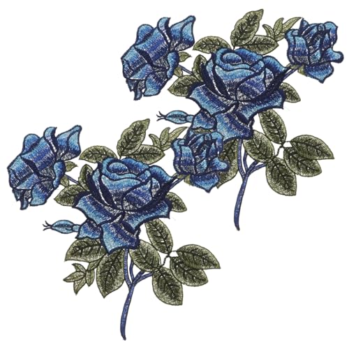 Hemobllo Bestickte Rosen Blumen Aufnäher zum Aufnähen Dekorative Stoffapplikationen für Kleidung Jeans Rucksäcke Langlebige Reparatur und Dekorationspatches in Blau von Hemobllo