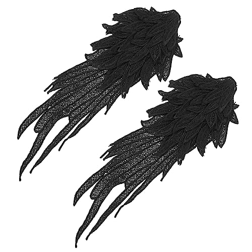Hemobllo Bestickte Spitzenflügel Aufnäher zum Aufbügeln Langlebige DIY Applikation Hautfreundliches Material Vielseitige Kleidungsdekoration Schwarze Engelsflügel Patches von Hemobllo