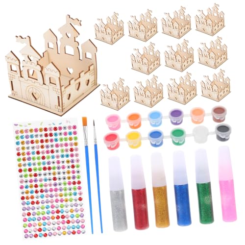 Hemobllo DIY Holzschloss Bastelset für Teiliges Unvollendetes Holz Schloss mit Farben Goldglitzerkleber Pinsel und Strasssteinen für und Fantasievolles Hemobllo DIY Holzschloss Bastelset für Teiliges Unvollendetes Holz Schloss mit Farben Goldglitzerkleber Pinsel und Strasssteinen für und Fantasievolles von Hemobllo