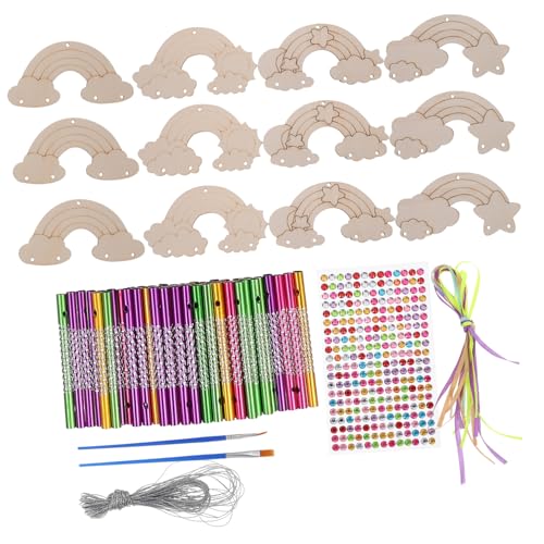 Hemobllo DIY Windspiel Bastelset Holz Windspiele Draußen zum Bemalen Teiliges Windspiel Set mit Bunten Holzscheiben und Zubehör für Balkon Garten Dekoration von Hemobllo