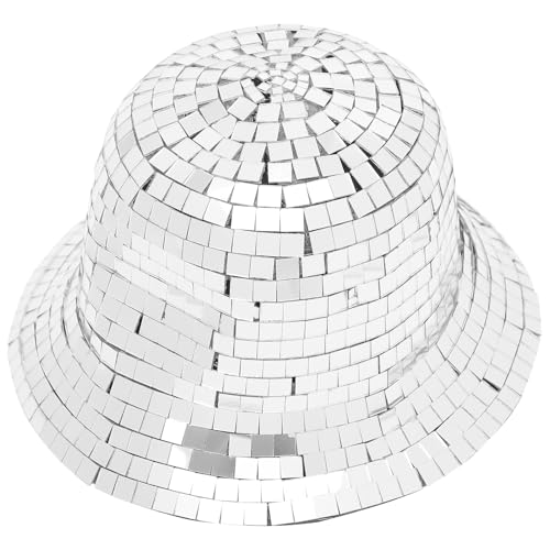 Hemobllo Eimerhut mit Discokugel Design Cowboyhut für Damen Glitzernde Party Kopfbedeckung für Festivals und Freizeitaktivitäten für Disco von Hemobllo