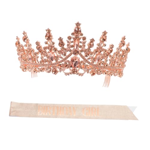 Hemobllo Geburtstagskrone und Schärpe Strass Tiara Damen Partyzubehör Elegant Glänzend für Geburtstagsfeier Prinzessin Kostüm Zubehör Weiblich von Hemobllo