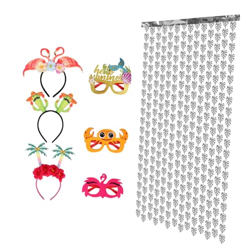 Hemobllo Hawaiian Luau Party Set Haarband Sonnenbrille und Fransenvorhang Bunte Hawaii Partydeko für Erwachsene Lustiges Cartoon Design Langlebig und Vielseitig für Strandfest und Karneval von Hemobllo