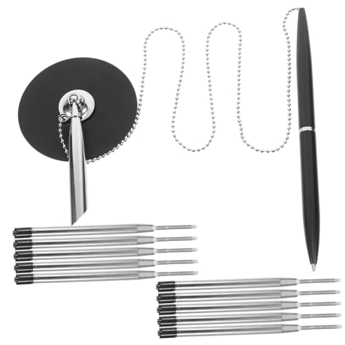 Hemobllo Multi Funktion Kugelschreiber mit Metallkette Tischhalterung Drehbarer Stift Business Schreibgerät Ergonomisch für Büro Bank Hotel mit Ersatzminen Schwarz Zufällige Farbe von Hemobllo