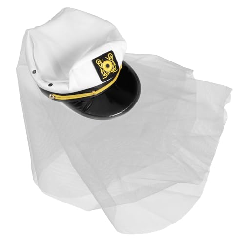 Hemobllo Schleier und Marinekappe Matrosenhut für die Braut Braut- Braut Matrosenhut Maritimer Party-Brauthut Brautjungfer Zu Kapitänsmütze für die Braut Marinehut Matrosenmützen Tuch von Hemobllo