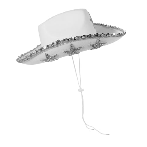 Hemobllo Verstellbarer Cowboyhut Damen und Herren Leichter Western Cowgirl Hut mit Zugband Robustes Material für Partys Festivals und Hochzeitseinzelveranstaltungen von Hemobllo