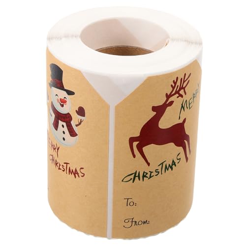 Hemobllo Weihnachtliche Geschenkaufkleber Rolle Selbstklebende Kraftpapier Etiketten Starke Haftung Vielseitig Verwendbar für Geschenkverpackung Umschläge Kinderparty Dekoration von Hemobllo