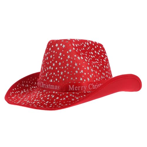 Hemobllo Weihnachtlicher Cowboyhut mit Weihnachtsmann Dekoration Roter Westernhut für Weihnachtsfeier Xmas Santa Cosplay Zubehör von Hemobllo