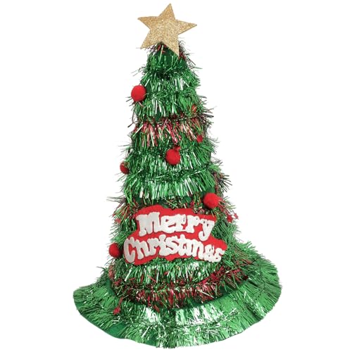 Hemobllo Weihnachtsmütze Erwachsene Weihnachtsbaum Design Kuscheliges Party Kostümzubehör Leicht und Atmungsaktiv Festliche Kopfbedeckung für Weihnachten und Karneval von Hemobllo