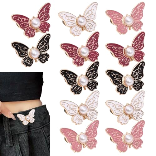 12 -pcs Pant Taille Straff auch, Schmetterling Perlen Jean Taille Straffheit, einstellbar und abnehmbarer Kino -Clip für Frauen, Jeansknopf von Hemore