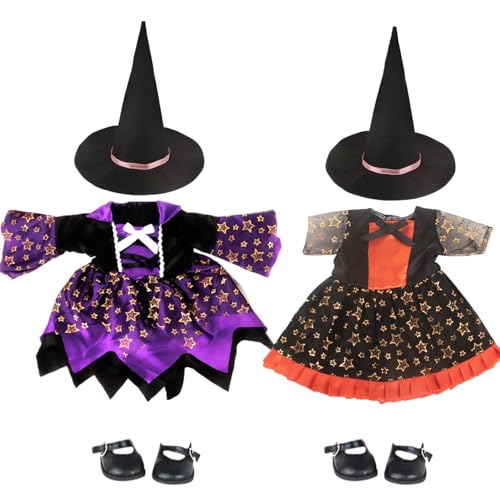 2 Set 18 Zoll Puppenkleidung und Accessoires enthalten Hut, Kleider und Schuhe Pretty Doll Kleidung für 18 Zoll Puppen Halloween Kostüme Geschenke für kleine Mädchen (Nicht inklusive), Halloween Deco von Hemore