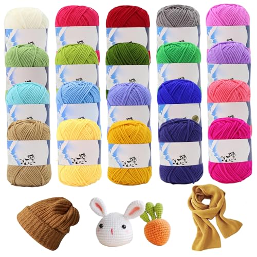 Baumwollhäkelgarn, 20pcs 50G mehrfarbige Weichwäsche Garne, hautfreundliches Garn für Häkeln von Kleidungsstücken Hut Socken Schalspielzeug Herstellung von Hemore