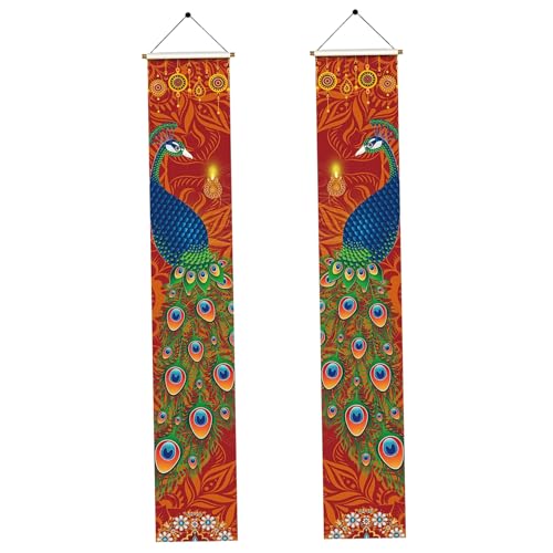 Diwali -Dekorationen für Home 12x71 Fade Resistant Diwali Veranda Banner mit Pfauendesign, Indian Festival of Lights Dekorationen für Home Party, Halloween Decor von Hemore