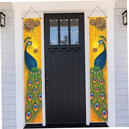 Happy Diwali Veranda Banner, 12 x 71 Zoll Peacock Printed Porch Willkommensschild, Indian Diwali Festival Dekor für Tür Veranda von Hemore