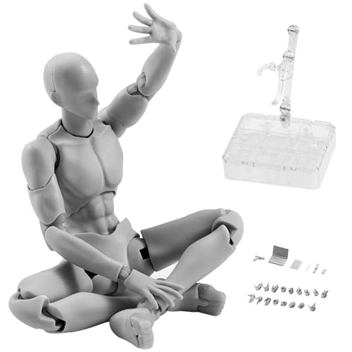 Human Body Action -Figuren, 15 cm/5,9 Zoll Leichte PVC -bewegliche Gesten Figurenmodelle mit Sockelunterstützung und Zubehör, Zeichnen von Mannequin für Künstler skizzieren, malen (männlich) von Hemore