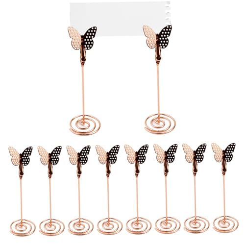 Tischnummernhalter 10pcs 5 Metall Elegante dekorative Roségold -Kartenhalter mit Schmetterlingsmenü Memo -Clips für Hochzeitsfeiern, Fotokartenhalter, Platz von Hemore